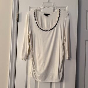 White House Black Market Cream Top with Embellished Neckline